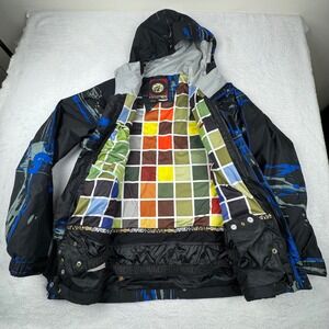 Rare Volcom Ventricle Snow Jacket Mens Medium Black Blue Splatter 10K Waterproof